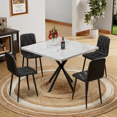 Streamdale Furniture Streamdale Square Faux Marble Dining Table Set For 4
