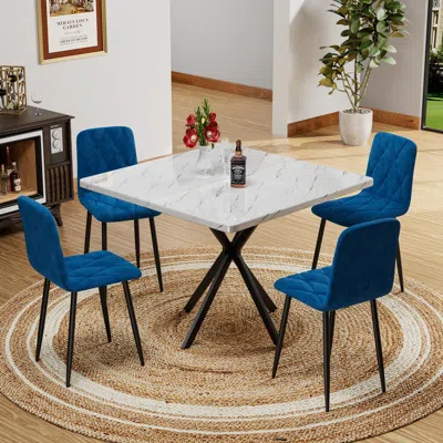 Streamdale Furniture Streamdale Square Faux Marble Dining Table Set For 4