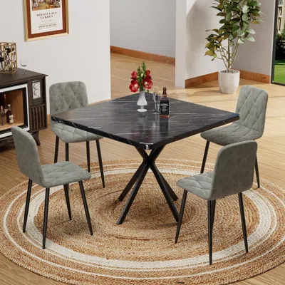 Streamdale Furniture Streamdale Square Faux Marble Dining Table Set For 4