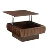 Streamdale Furniture Streamdale Square Lift-top Coffee Table With Solid Wood Frame And Hidden Storage In Brown
