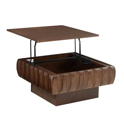 Streamdale Furniture Streamdale Square Lift-top Coffee Table With Solid Wood Frame And Hidden Storage In Brown