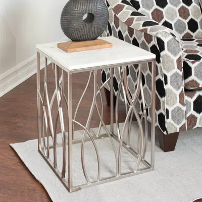 Streamdale Furniture Streamdale Square Marble End Table With Stainless Steel Base