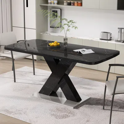 Streamdale Furniture Streamdale Square Marble Top Dining Table, X-leg