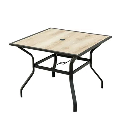 Streamdale Furniture Streamdale Square Metal Patio Table With Umbrella Hole & Wood-look Top
