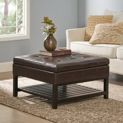 Streamdale Furniture Streamdale Square Ottoman With Storage And Bottom Rack In Brown
