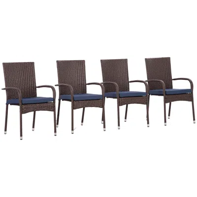 Streamdale Furniture Streamdale Stackable Pe Rattan Outdoor Dining Chairs With Cushions