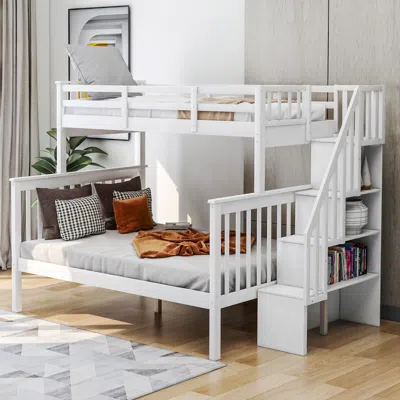 Streamdale Furniture Streamdale Stairway Twin-over-full Bunk Bed With Storage And Guard Rail, White