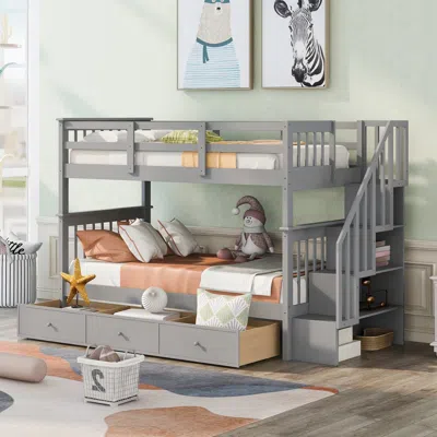 Streamdale Furniture Streamdale Stairway Twin-over-twin Bunk Bed With Three Drawers For Bedroom