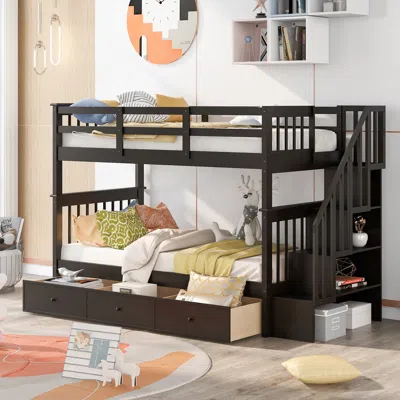 Streamdale Furniture Streamdale Stairway Twin-over-twin Bunk Bed With Three Drawers For Bedroom