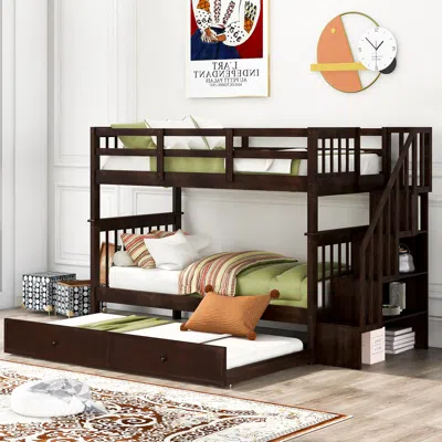 Streamdale Furniture Streamdale Stairway Twin-over-twin Bunk Bed With Twin Size Trundle For Bedroom