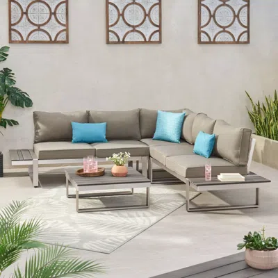 Streamdale Furniture Streamdale Sterling Outdoor Aluminum V-shaped 5 Seater Sofa Set With Cushions