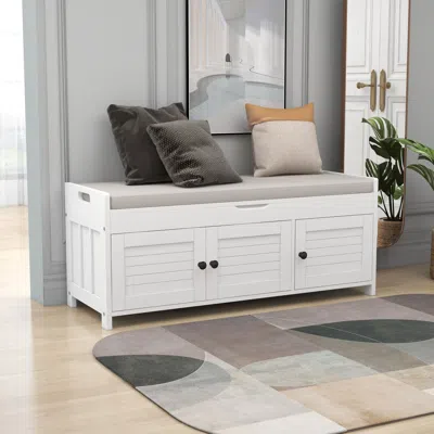 Streamdale Furniture Streamdale Storage Bench With 3 Shutter-shaped Doors With Removable Cushion