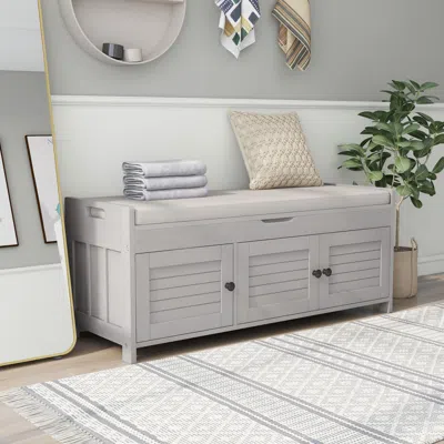 Streamdale Furniture Streamdale Storage Bench With 3 Shutter-shaped Doors With Removable Cushion