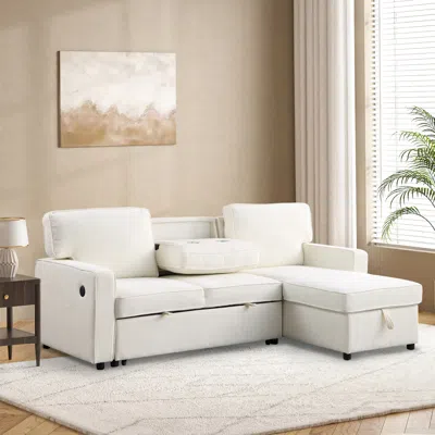 Streamdale Furniture Streamdale Storage Sleeper Sectional With Usb & Cup Holders In White