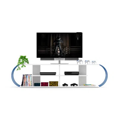 Streamdale Furniture Streamdale Store Mid Century Modern Tv Stand 4 Shelves Open Storage In White