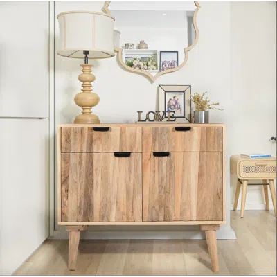 Streamdale Furniture Streamdale Stylish 2-drawer 2-door Cabinet, Mango Wood In Natural Finish