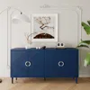 Streamdale Furniture Streamdale Stylish 4-door Storage Cabinet With Pine Legs - Navy Blue