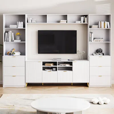 Streamdale Furniture Streamdale Stylish 4-piece Entertainment Wall Unit With Ample Storage (13 Shelves In White