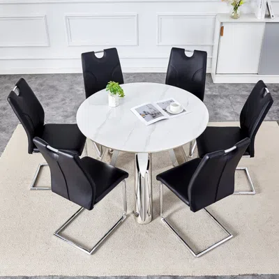 Streamdale Furniture Streamdale Stylish 42" Round Table & 6 Dining Chairs With Metal Legs