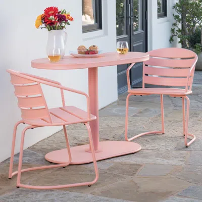 Streamdale Furniture Streamdale Stylish And Durable 3-piece Matte Teal Oval Patio Set In Pink