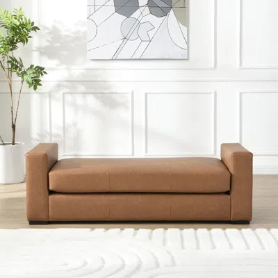 Streamdale Furniture Streamdale Stylish And Durable Brown Faux Leather Ottoman