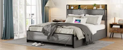 Streamdale Furniture Streamdale Stylish Bed Frame With Storage, Charging, And Metal Support