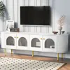 Streamdale Furniture Streamdale Stylish Curved Tv Stand With Vertical Grooves And Glass Doors