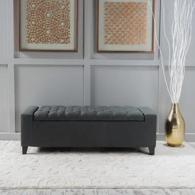 Streamdale Furniture Streamdale Stylish Dark Grey Storage Ottoman With Tufted Top In Gray