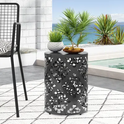 Streamdale Furniture Streamdale Stylish Outdoor Side Table With Iron Cut Floral Design