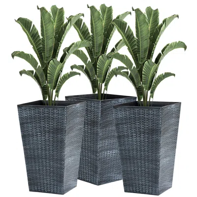 Streamdale Furniture Streamdale Stylish Rattan-like Set Of 3 Self-draining Planter Pots (14x14x24")