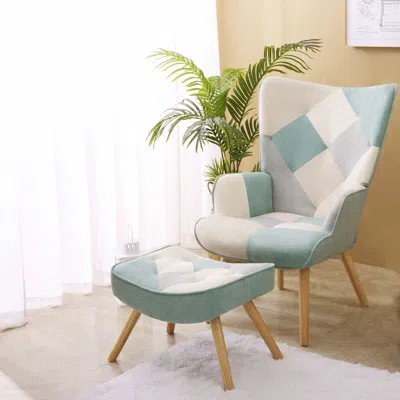 Streamdale Furniture Streamdale Stylish Splicing Accent Chair With Comfy Ottoman And Curved Back In Green