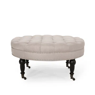 Streamdale Furniture Streamdale Stylish Upholstered Ottoman With Nailhead Trim In Neutral
