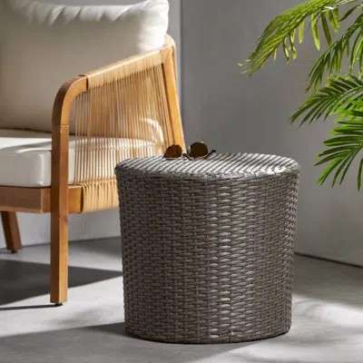 Streamdale Furniture Streamdale Stylish Wicker Barrel Side Table Durable & Convenient Outdoor Accent In Gray