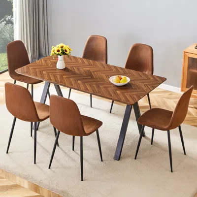 Streamdale Furniture Streamdale Suede Chairs & Herringbone Table: Modern Dining Set