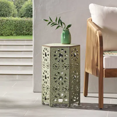 Streamdale Furniture Streamdale Sunburst Cutout Iron Patio Side Table In Green