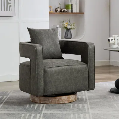 Streamdale Furniture Streamdale Swivel Accent Barrel Chair With Weathered Base, 29.1"w