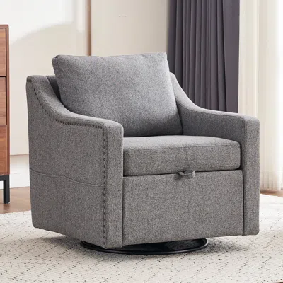Streamdale Furniture Streamdale Swivel Accent Chair - Linen, Gray, Rivets
