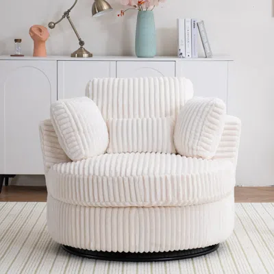 Streamdale Furniture Streamdale Swivel Accent Chair - Modern Plush Corduroy, White