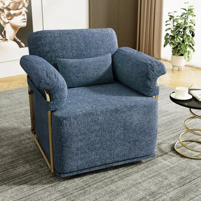 Streamdale Furniture Streamdale Swivel Accent Chair, Fluffy Fabric, Gold Legs (blue)