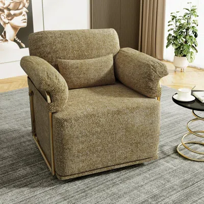 Streamdale Furniture Streamdale Swivel Accent Chair, Fluffy Fabric, Gold Legs (brown/yellow)