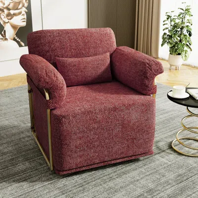 Streamdale Furniture Streamdale Swivel Accent Chair, Fluffy Fabric, Gold Legs (red/brown)
