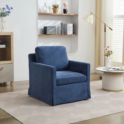 Streamdale Furniture Streamdale Swivel Accent Chair, Skirted, Removable Cushion, 360 Comfy Armchair - Navy