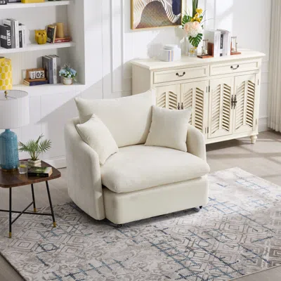 Streamdale Furniture Streamdale Swivel Accent Chair With Pillows - Beige In White