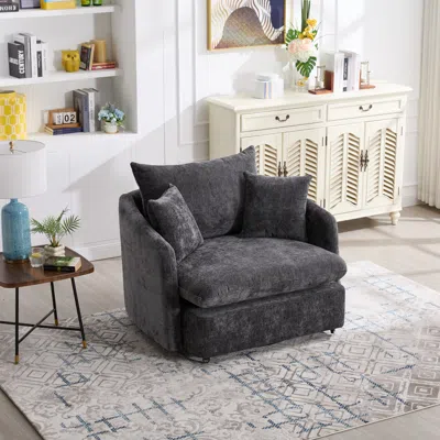 Streamdale Furniture Streamdale Swivel Accent Chair With Pillows - Dark Grey