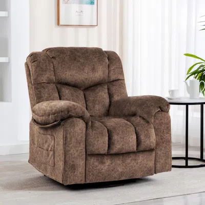 Streamdale Furniture Streamdale Swivel And Rocking Recliner Chair With Massage And Heating Bonded Leather Sofa In Brown