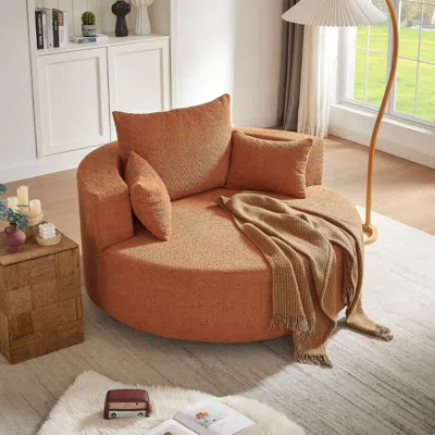 Streamdale Furniture Streamdale Swivel Barrel Accent Chair With Pillows - Orange Red