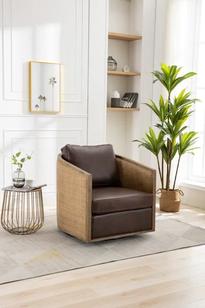 Streamdale Furniture Streamdale Swivel Barrel Chair In Brown
