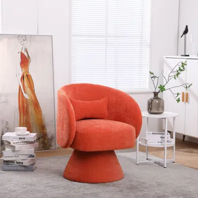 Streamdale Furniture Streamdale Swivel Barrel Chair In Fabric, Living Room Accent (orange) In Red