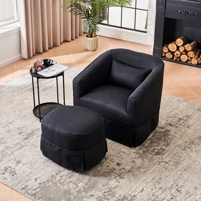 Streamdale Furniture Streamdale Swivel Barrel Chair Set With Ottoman In Black