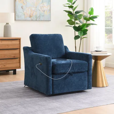 Streamdale Furniture Streamdale Swivel Chenille Accent Chair W/ Usb & Pocket - Navy